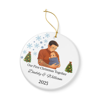 Daddy and Baby Personalized Ceramic Ornaments, Our First Christmas Together | 2025 Keepsake Gift, Holiday Decor, Tree Decoration, Family