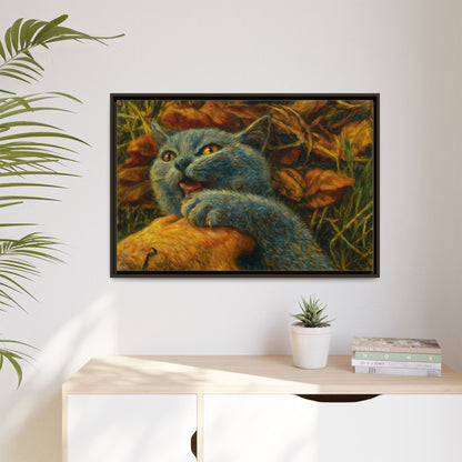 Whimsical Cat Wall Art, Blue Cat Framed Print, Colorful Canvas Decor, Pet Lover Gift, Funny Home Accent