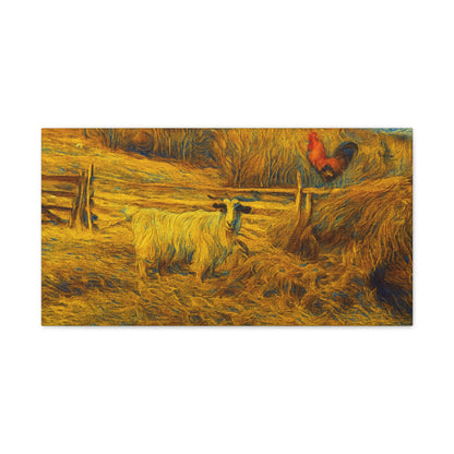 Farmhouse Canvas Wall Art - Rustic Animal Decor, Goat and Rooster Painting, Country Home, Farmhouse Style, Gift for Farmers