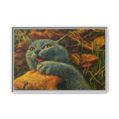 Whimsical Cat Wall Art, Blue Cat Framed Print, Colorful Canvas Decor, Pet Lover Gift, Funny Home Accent