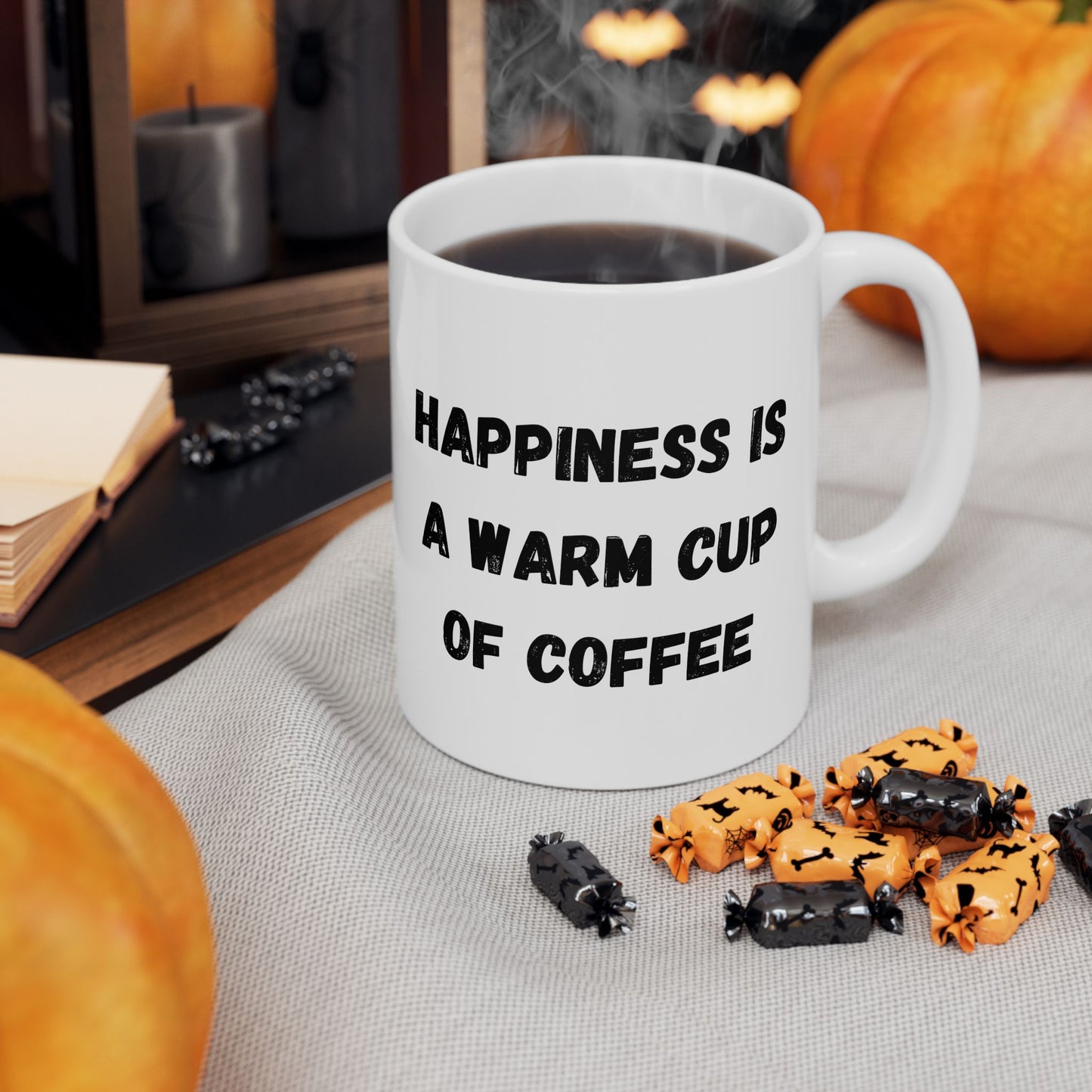 Inspirational Ceramic Coffee Mug - Happiness is a Warm Cup of Coffee - Perfect Gift for Coffee Lovers
