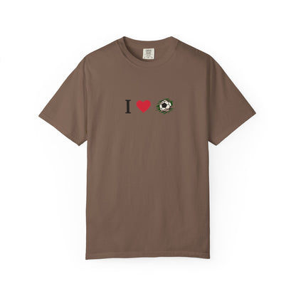I Love Football (Soccer) Unisex Garment-Dyed T-shirt, Casual Tee, Everyday Wear, Gift for Him/Her, Stylish Apparel