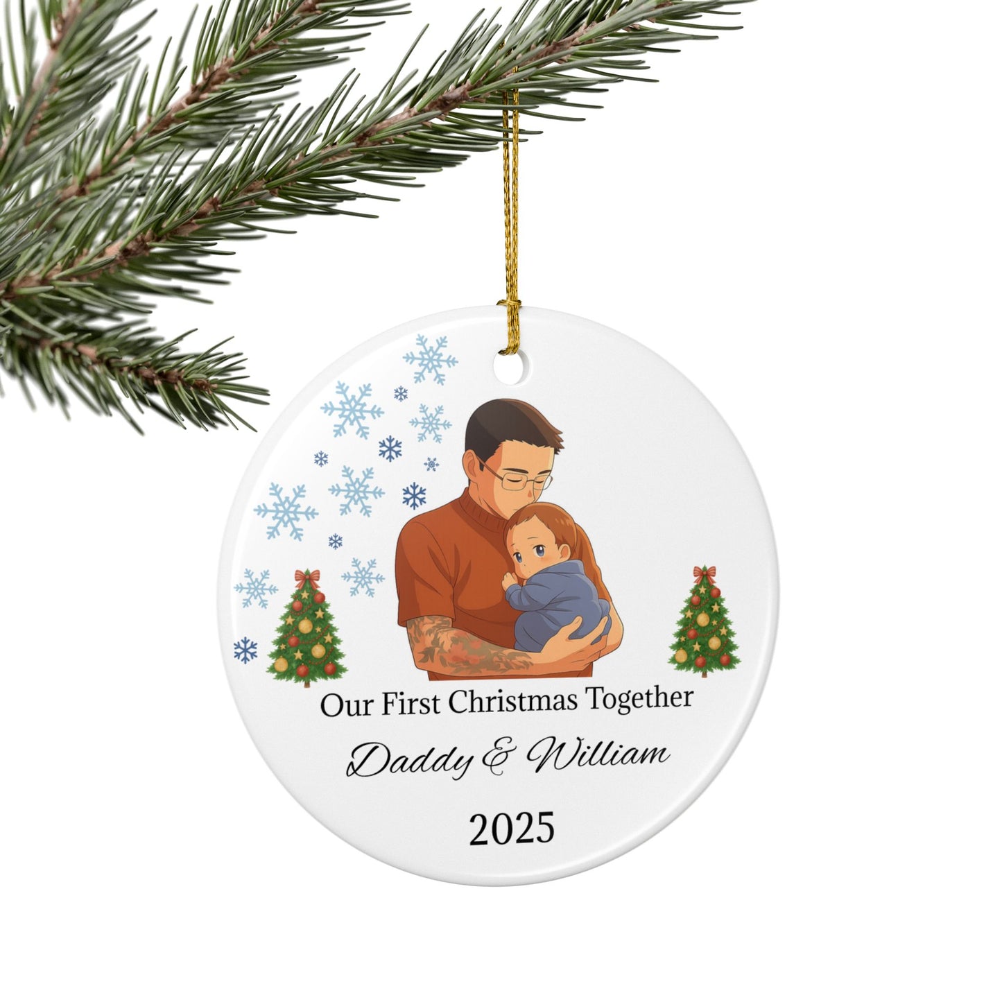 Daddy and Baby Personalized Ceramic Ornaments, Our First Christmas Together | 2025 Keepsake Gift, Holiday Decor, Tree Decoration, Family