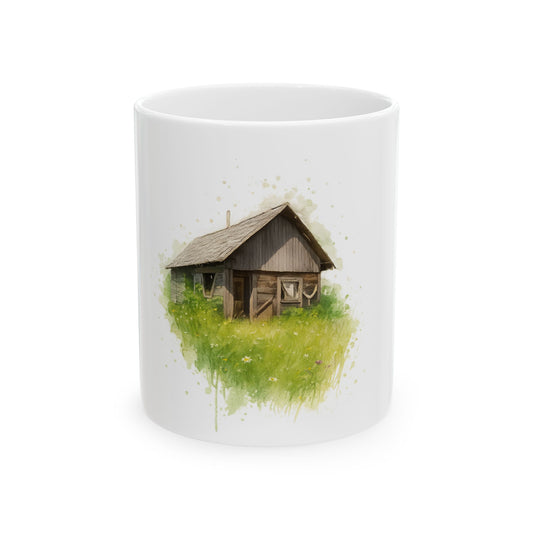 Rustic Cabin Ceramic Mug - Cozy Coffee Cup for Nature Lovers, Gift for Home, Farmhouse Decor, Tea Time, Camping Enthusiasts - product image