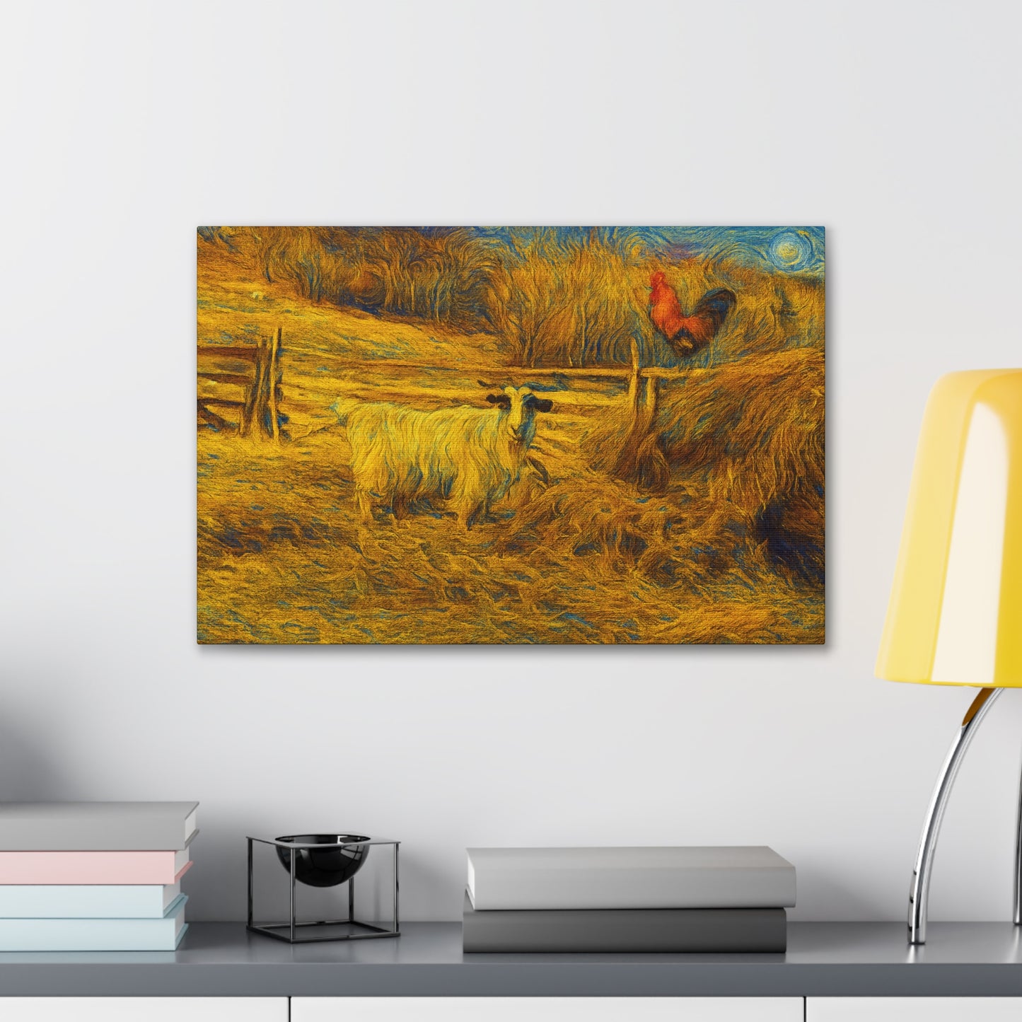 Farmhouse Canvas Wall Art - Rustic Animal Decor, Goat and Rooster Painting, Country Home, Farmhouse Style, Gift for Farmers