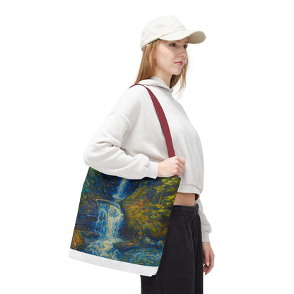 Nature-Inspired Tote Bag, Artistic Eco-Friendly Shopper, Waterfall Design, Reusable Market Bag, Gift for Nature Lovers