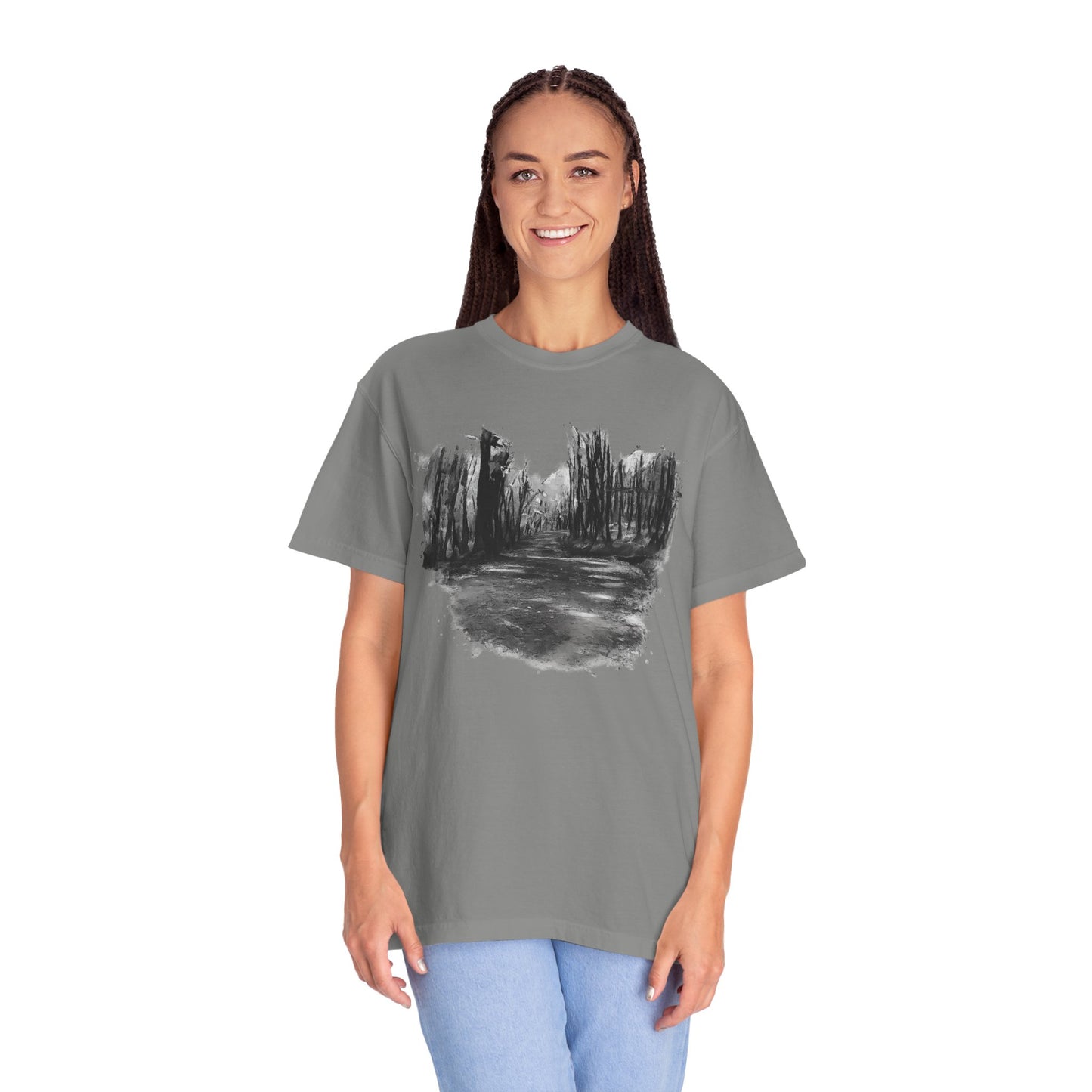 Artistic Forest Scene T-shirt | Nature Lover Gift, Outdoor Adventure Tee, Eco-Friendly Fashion, Vintage Inspired Clothing, Unisex Gift
