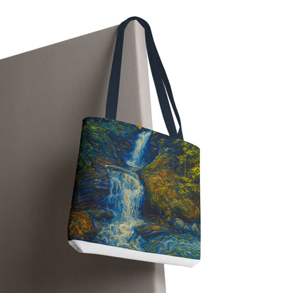 Nature-Inspired Tote Bag, Artistic Eco-Friendly Shopper, Waterfall Design, Reusable Market Bag, Gift for Nature Lovers