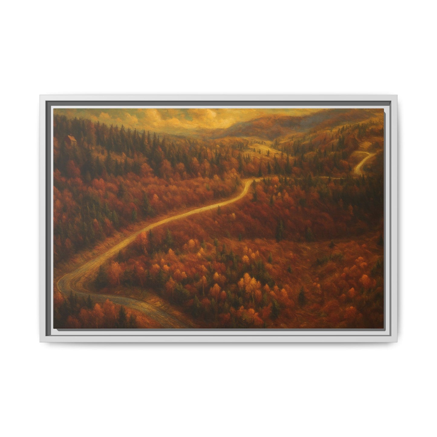 Autumn Landscape Framed Canvas Art, Cozy Home Decor, Warm Fall Vibes, Gift for Nature Lovers, Perfect for Thanksgiving